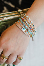 Turquoise Tin Cup White Greek Evil Eye Bracelet