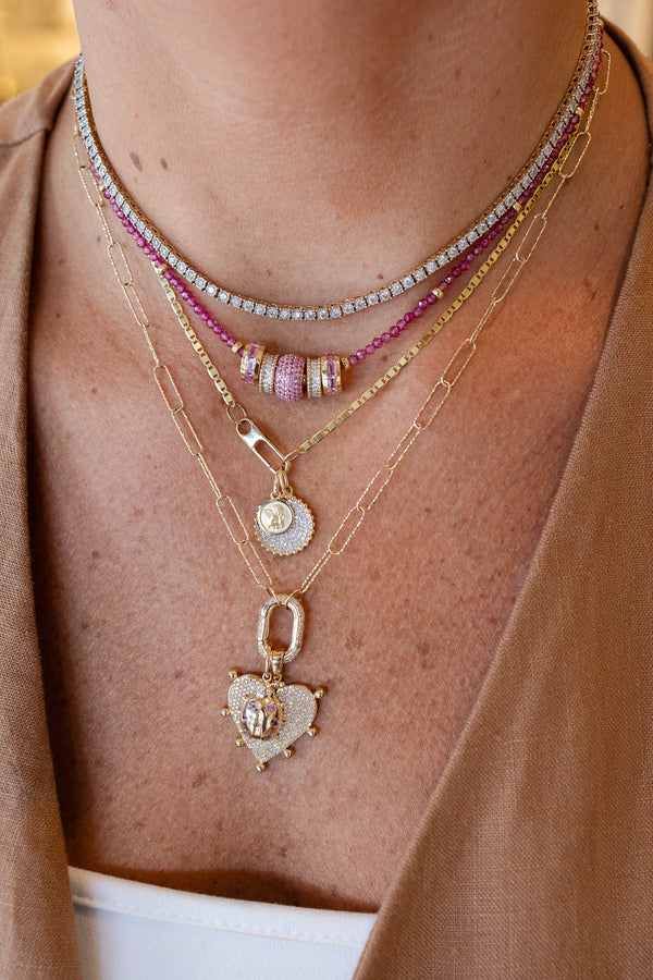 14K Gold Two Tone Rope Framed Circle Charm