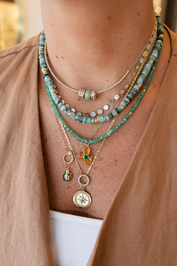 7mm Faceted Heishi Emerald Rondelle Necklace