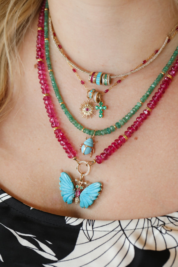 Gold Filled Magenta Enamel Tin Cup Necklace