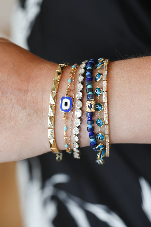 Turquoise Tin Cup Navy Greek Evil Eye Bracelet