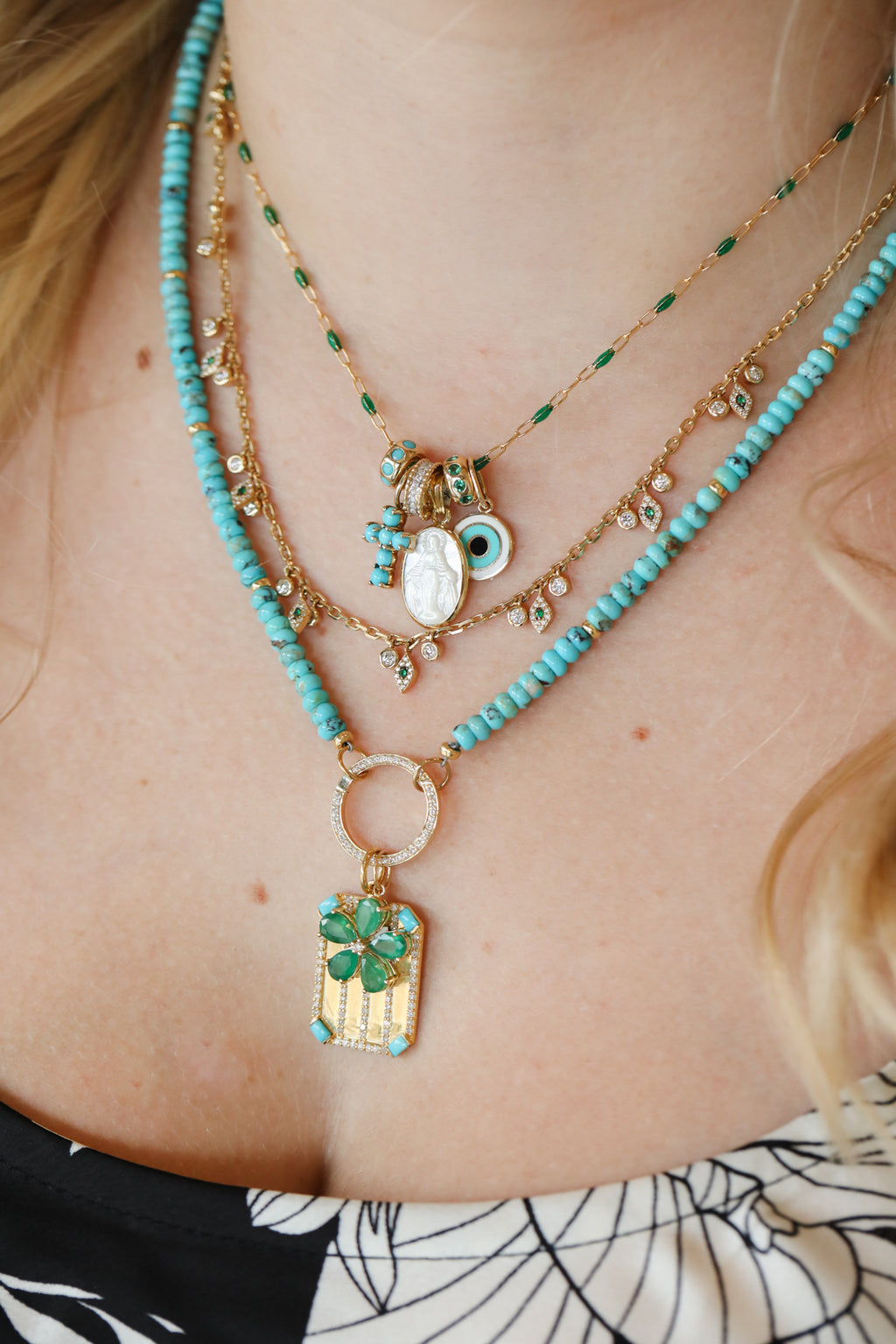 Gold Filled Green Enamel Tin Cup Necklace