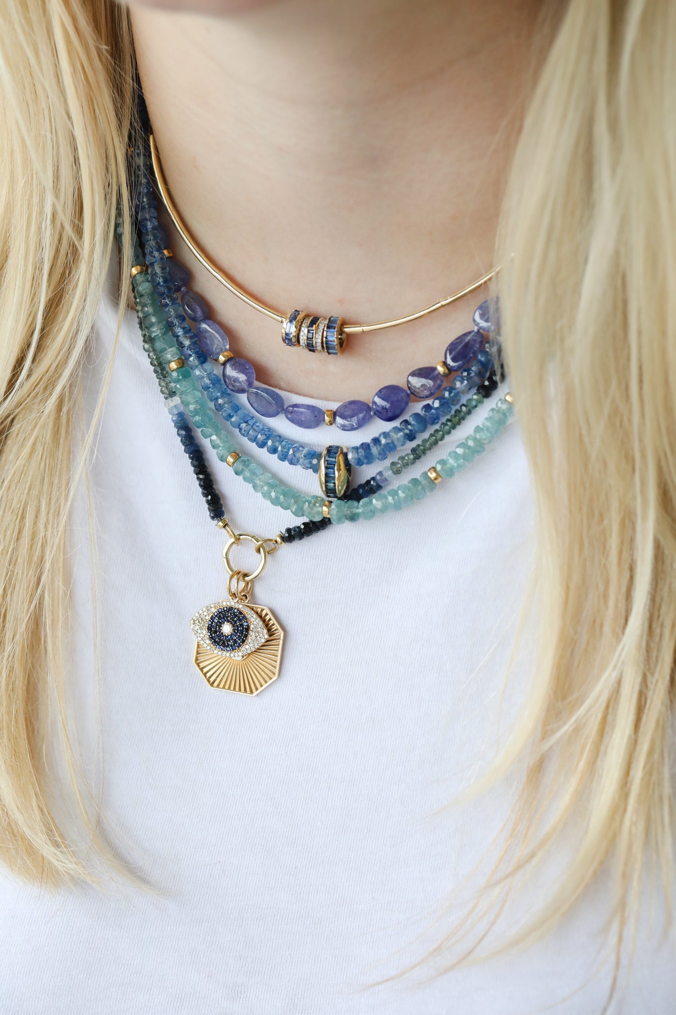 Oval Cabochon Tanzanite Rondelle Necklace