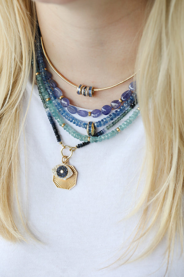 Oval Cabochon Tanzanite Rondelle Necklace