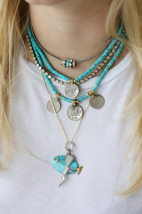 Single Afghan Coin Heishi Turquoise Necklace