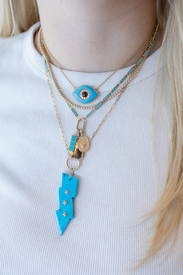 14K Gold Baguette Turquoise Bar Charm