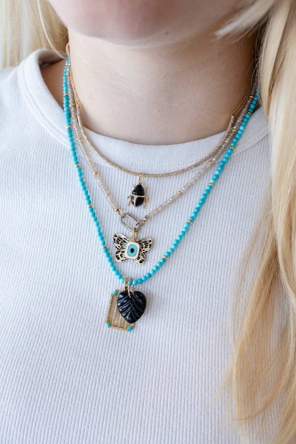 Medium 14K Gold Black Onyx Scalloped Heart Charm