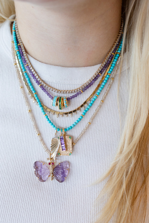 14K Gold Baguette Amethyst Bar Charm