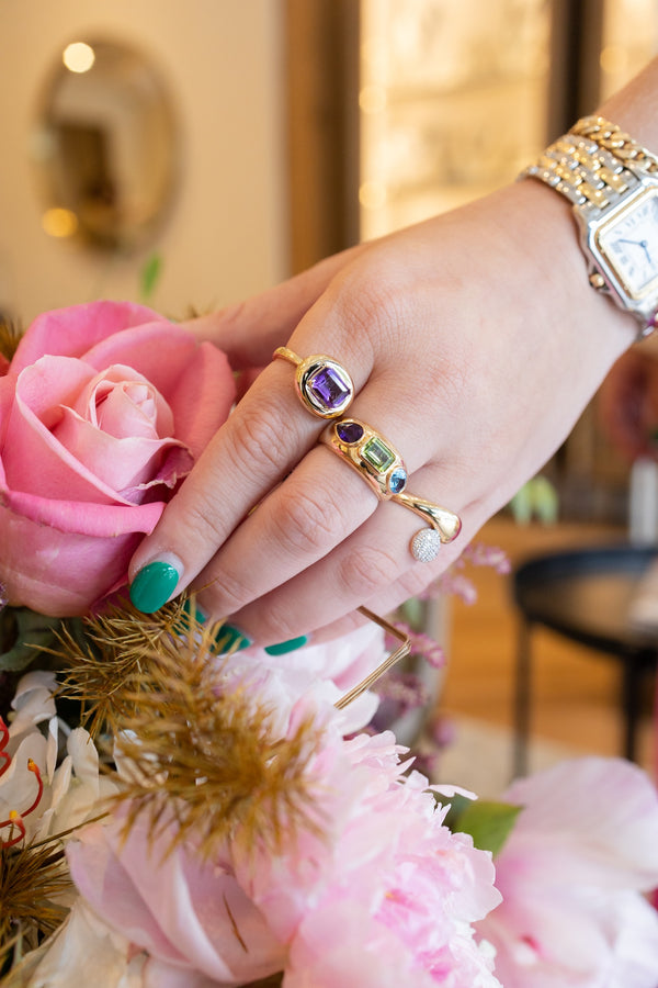 14K Gold Peridot Amethyst Topaz Dome Ring