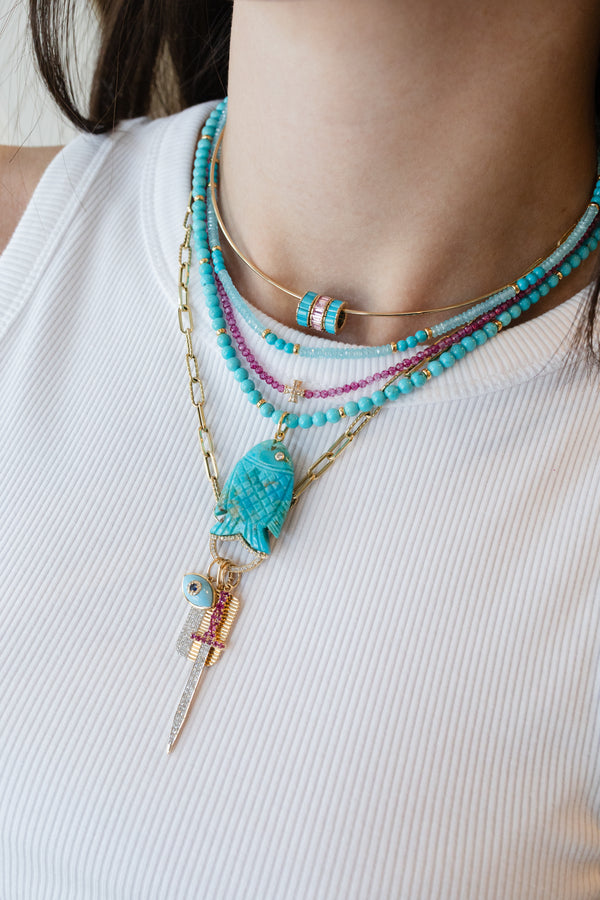4mm Smooth Round Turquoise Rondelle Necklace