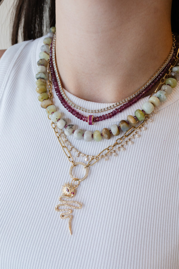 12mm Opal & Pink Sapphire Beaded Necklace
