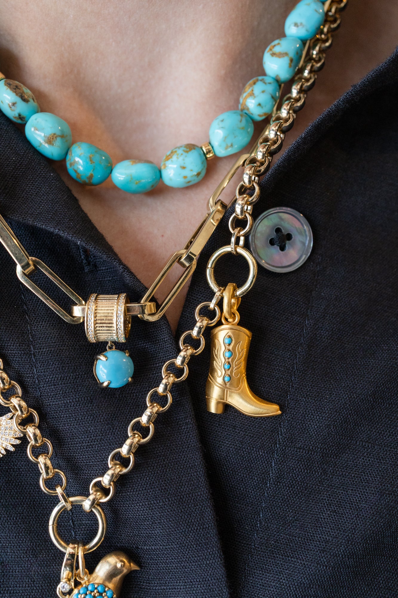 14K Gold Turquoise Cowboy Boot Charm