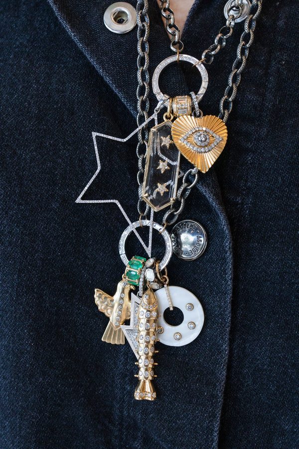 14K Gold Mother of Pearl Diamond Donut Pendant