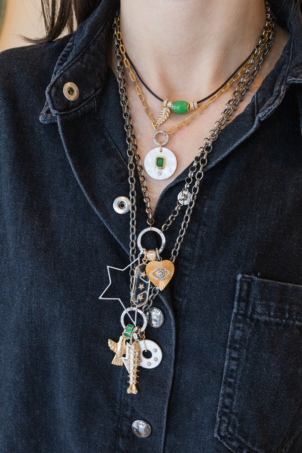 Silver Textured Oval Link 20mm Diamond Lock Necklace