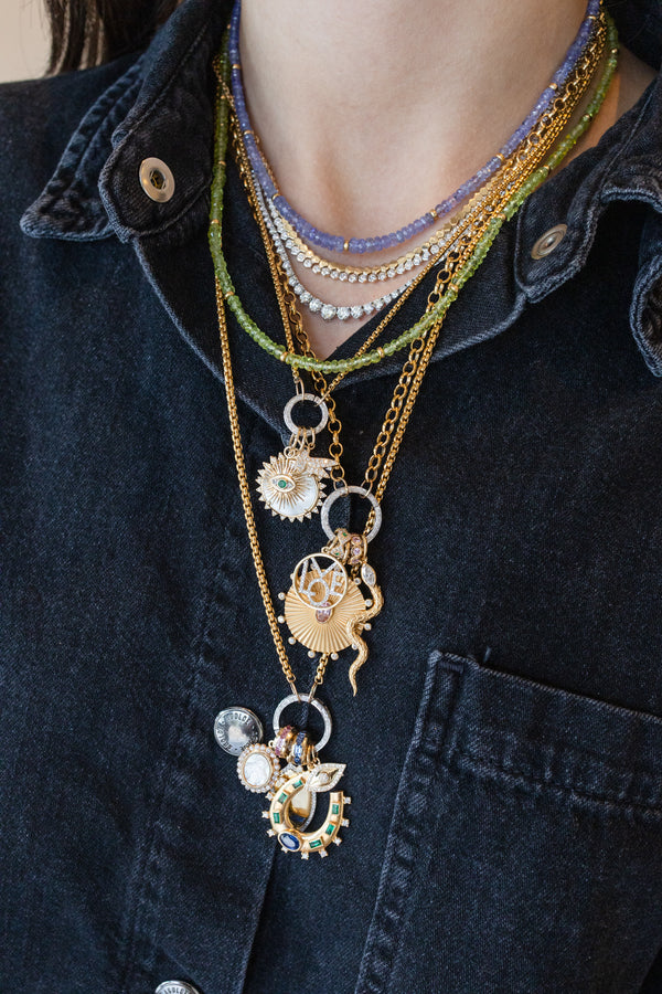 Gold Filled Round Box Chain 17mm Silver Diamond Lock Necklace