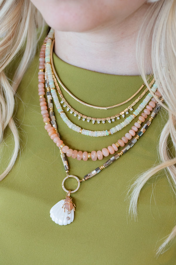 Lock Ready: Open Abalone Rondelle Trio Necklace