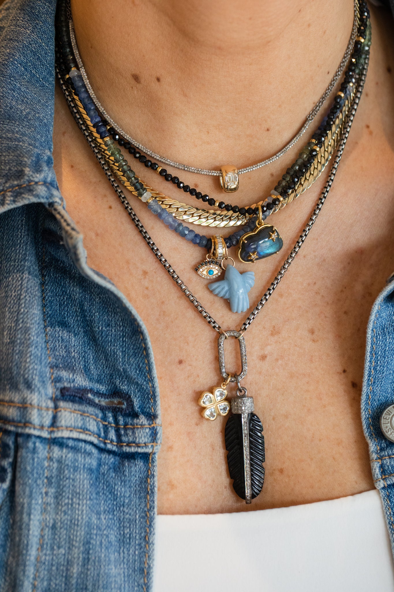Small 14K Gold Carved Blue Opal Thunderbird Charm