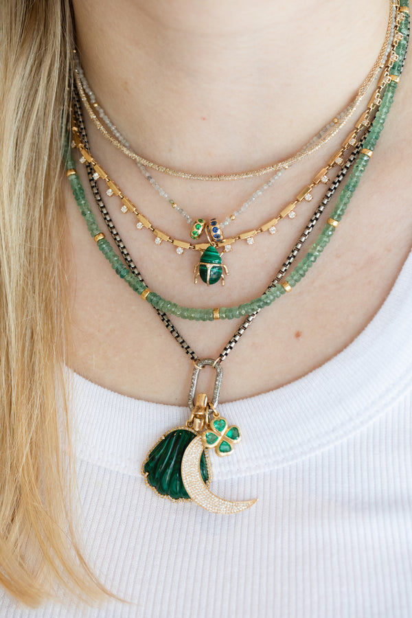 14K Gold Malachite Scarab Charm