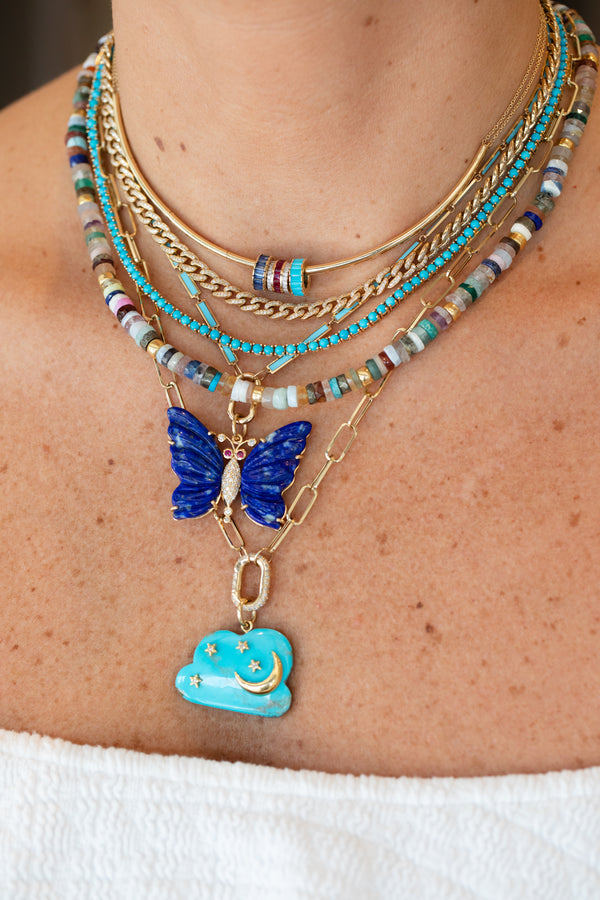 14K Gold Ruby Eye Lapis Butterfly Charm