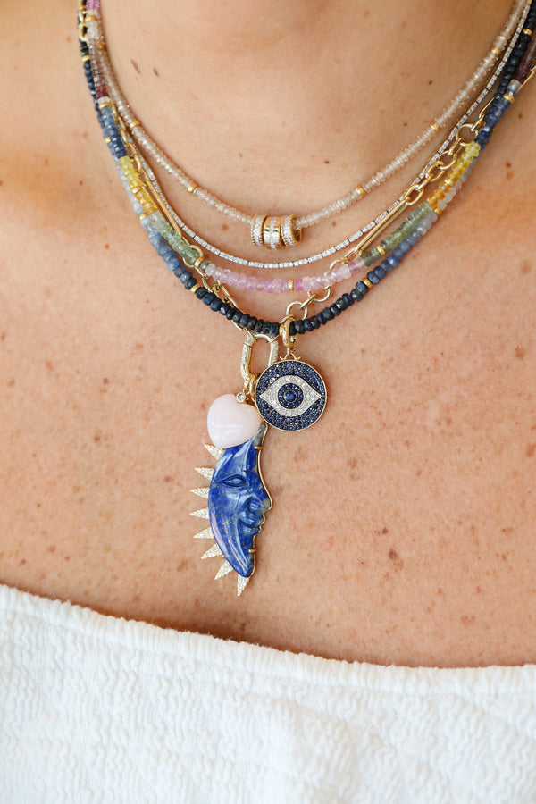 14K Gold Diamond Spiked Lapis Moon Charm