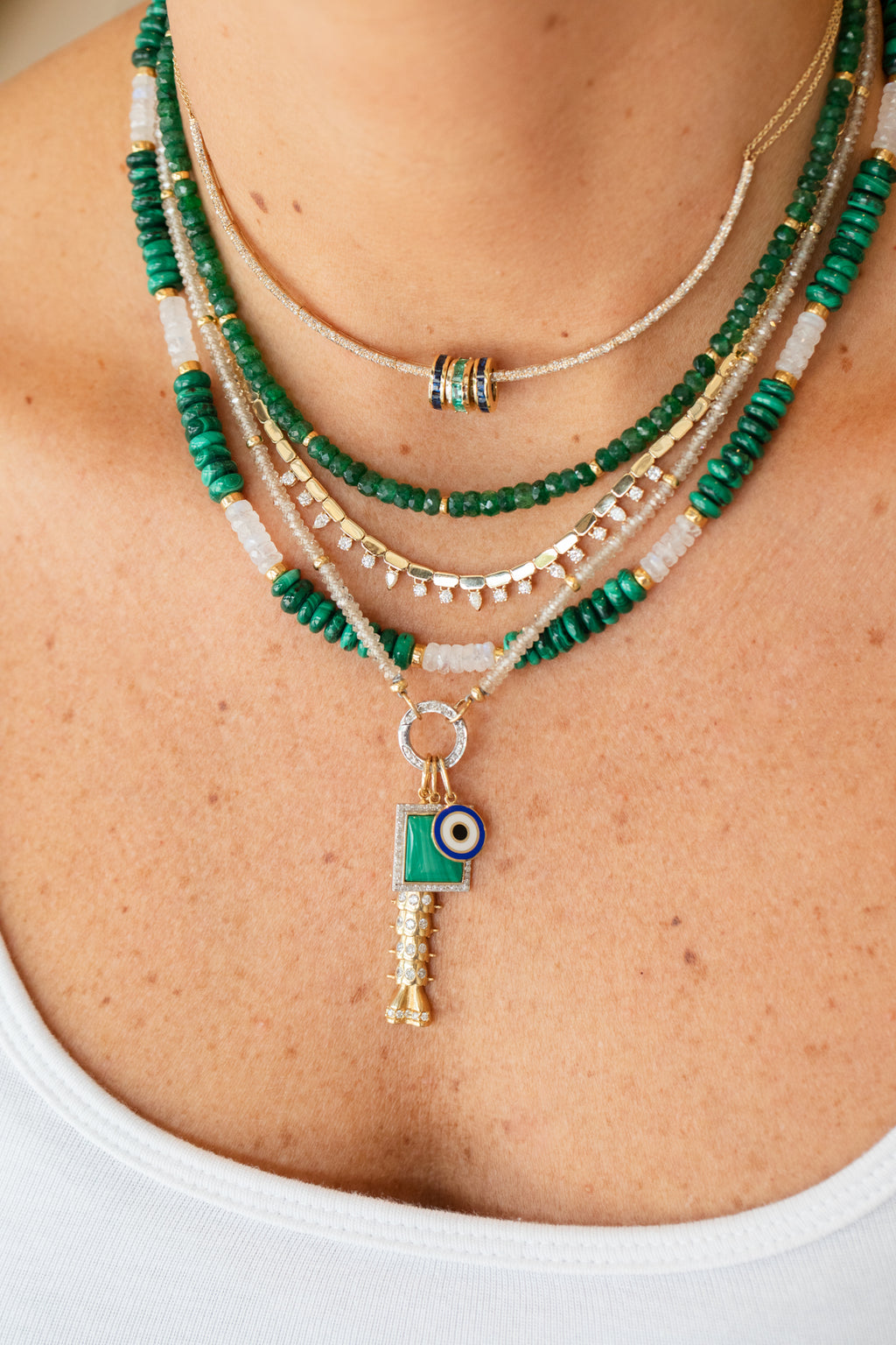 12mm Silver Diamond Lock Necklace: Champagne Zircon