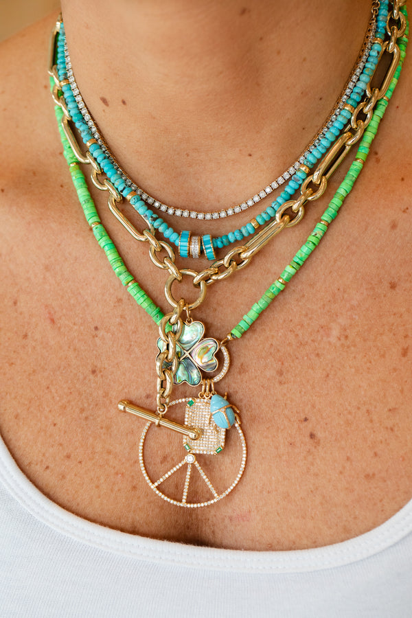 Lock Ready: Open 5mm Neon Green Heishi Turquoise Strand