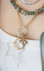 14K Gold Blue Sapphire Evil Eye Drop Pendant