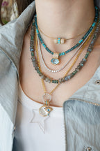 14K Gold Blue Sapphire Evil Eye Drop Pendant