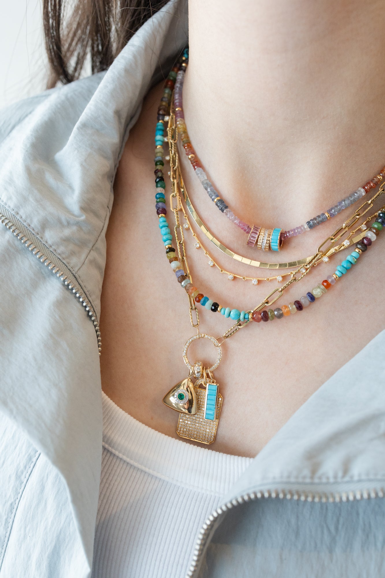 4mm Multi Agate Turquoise Mix Gemstone Rondel Necklace