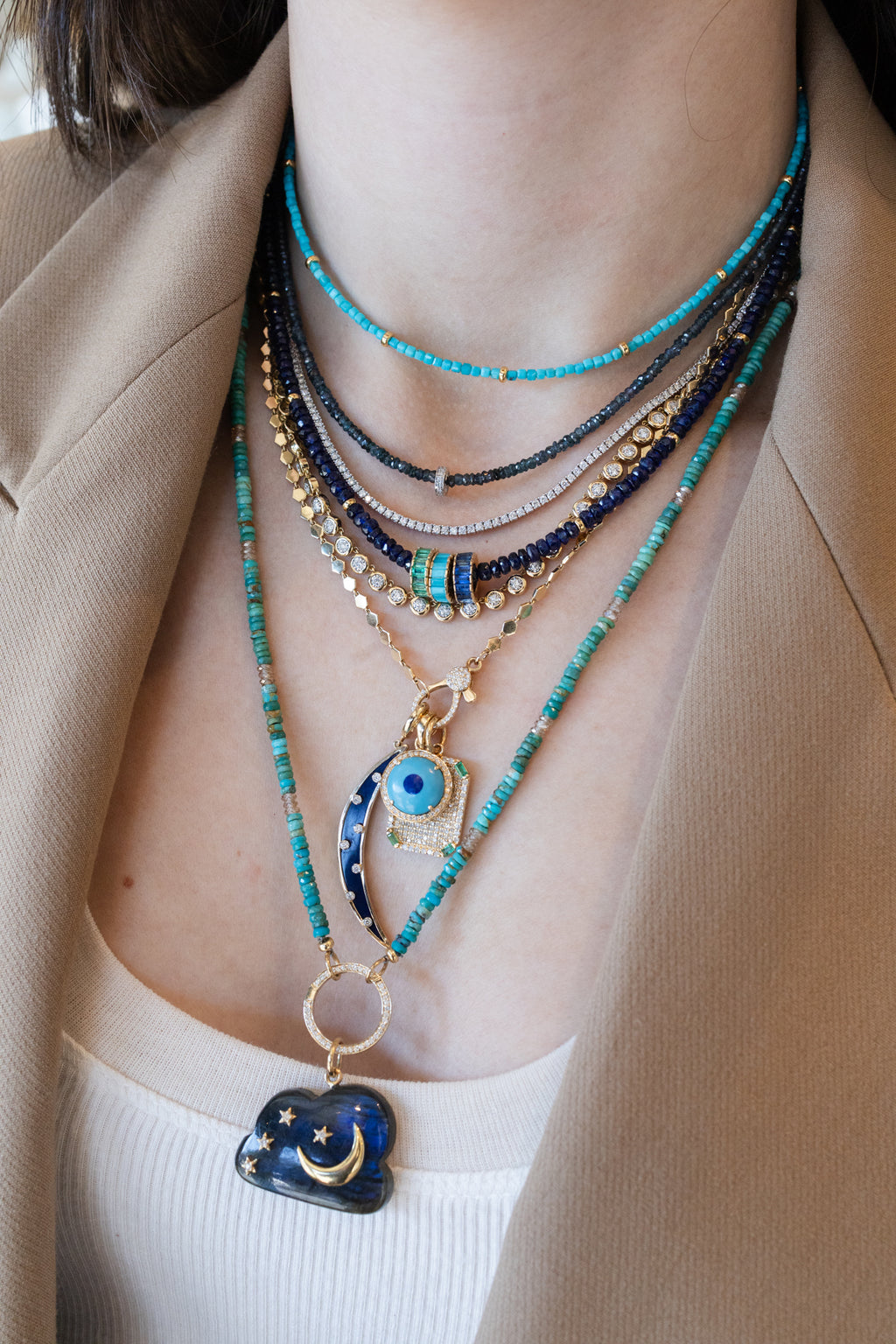 Faceted Dark Blue Sapphire Rondelle Necklace