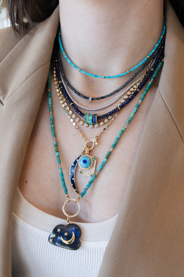 Faceted Dark Blue Sapphire Rondelle Necklace