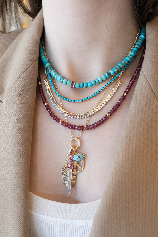 14K Gold Ruby Spacer Turquoise Beaded Necklace