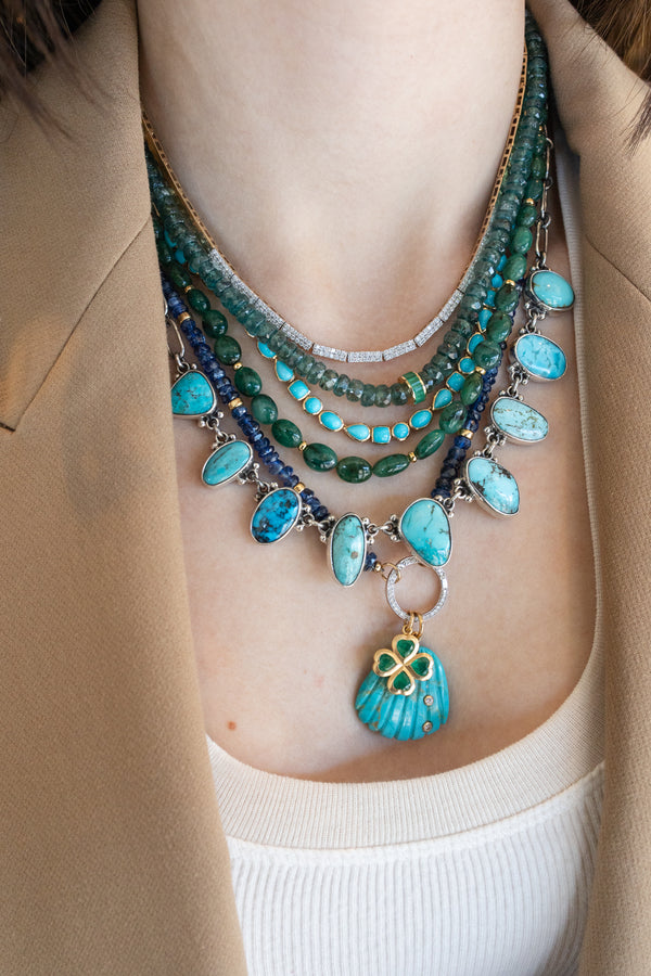 14K Gold Emerald Spacer Mossy Kyanite Necklace