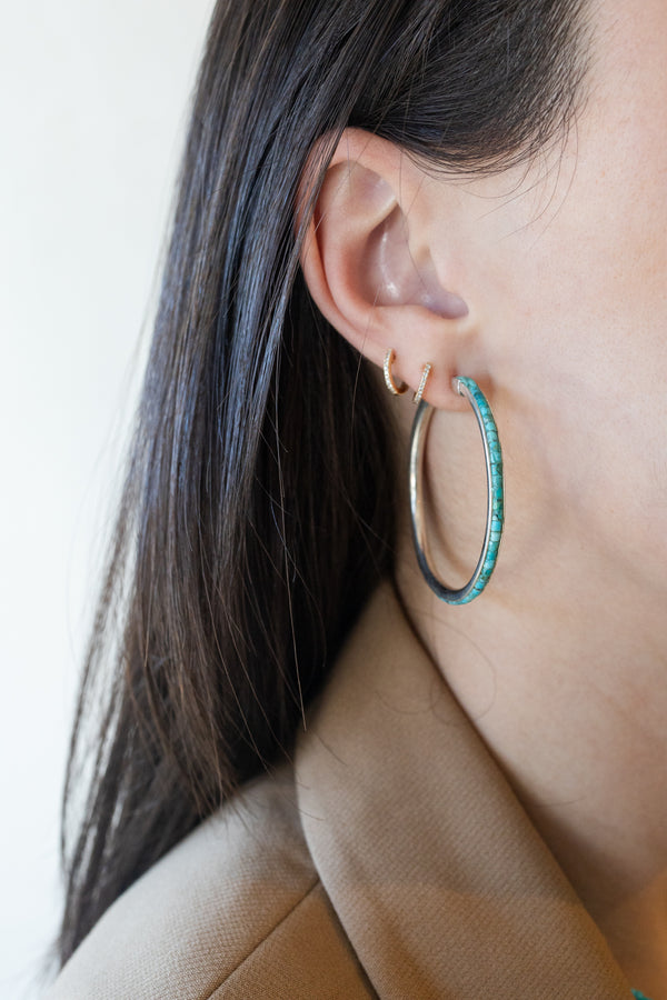 Federico Silver Heishi Turquoise Hoops