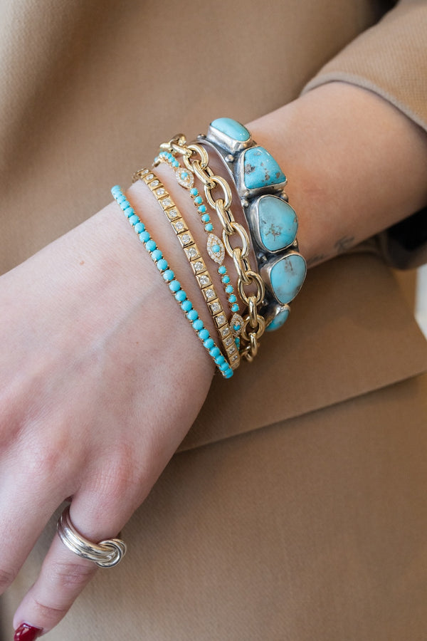 14K Gold Turquoise Tennis Bracelet
