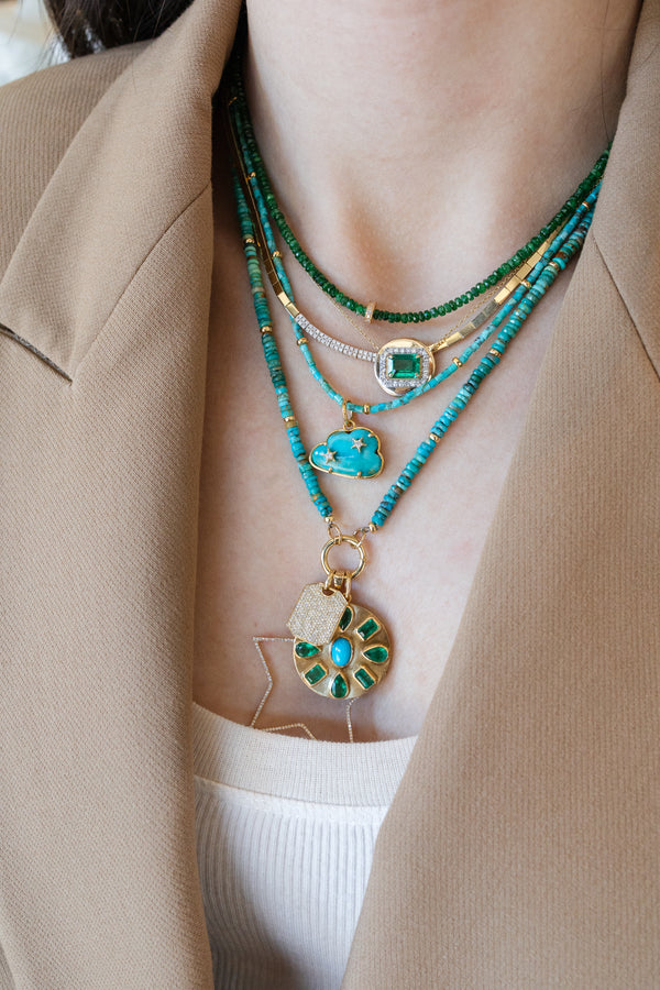 Faceted Heishi Turquoise 14K Gold 12mm Lock Necklace