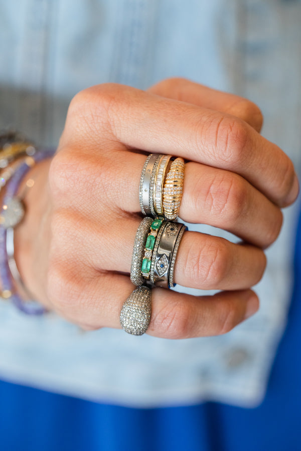 Silver Diamond Evil Eye Spinning Ring