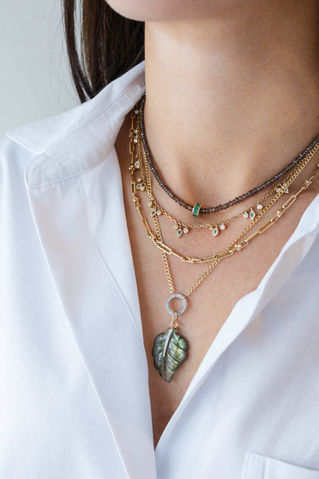 14K Gold Emerald Spacer Topaz Beaded Necklace