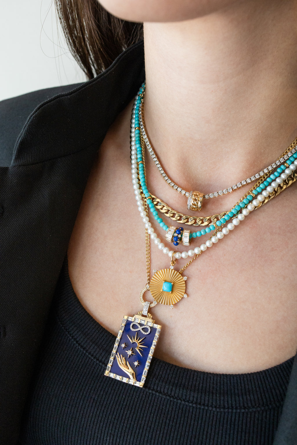 Mini 14K Gold Round Lapis Double Diamond Spacer