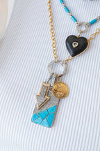 Silver Diamond Inlay Turquoise Dog Tag Charm