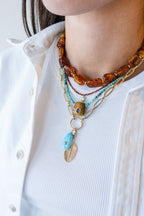 14K Gold Floral Carved Oval Turquoise Diamond Pendant