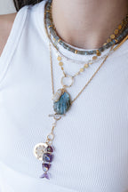 14K Gold Carved Labradorite Shell Charm