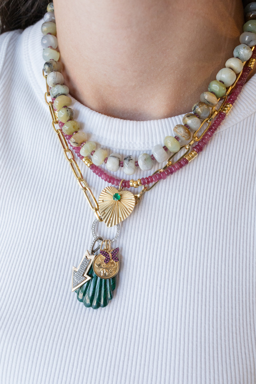 14K Gold Carved Malachite Shell Charm