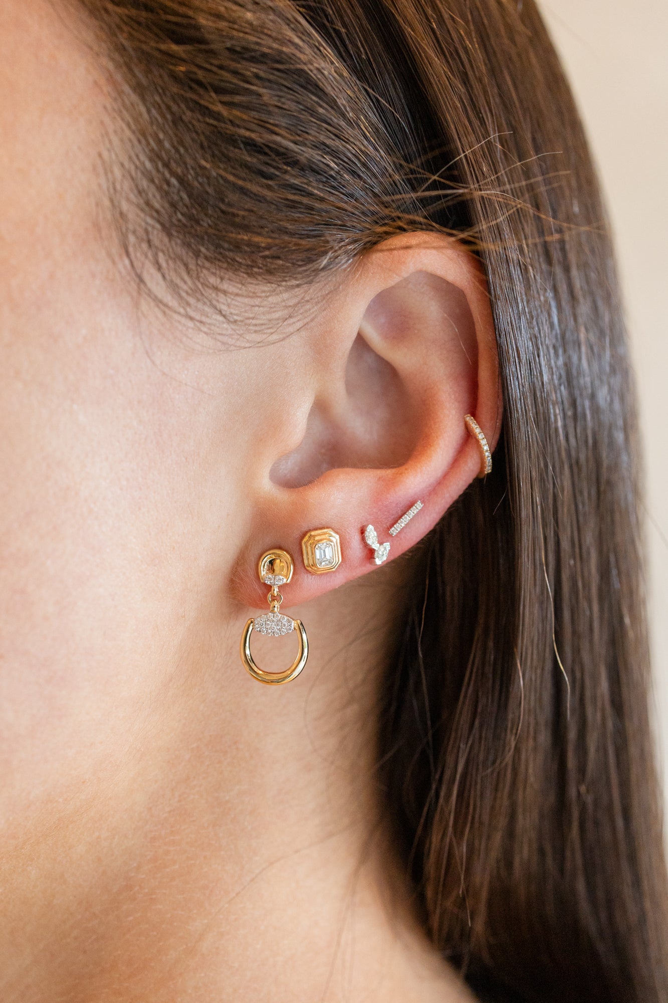 14K Gold Tiny Abstract Double Marquise Diamond Studs