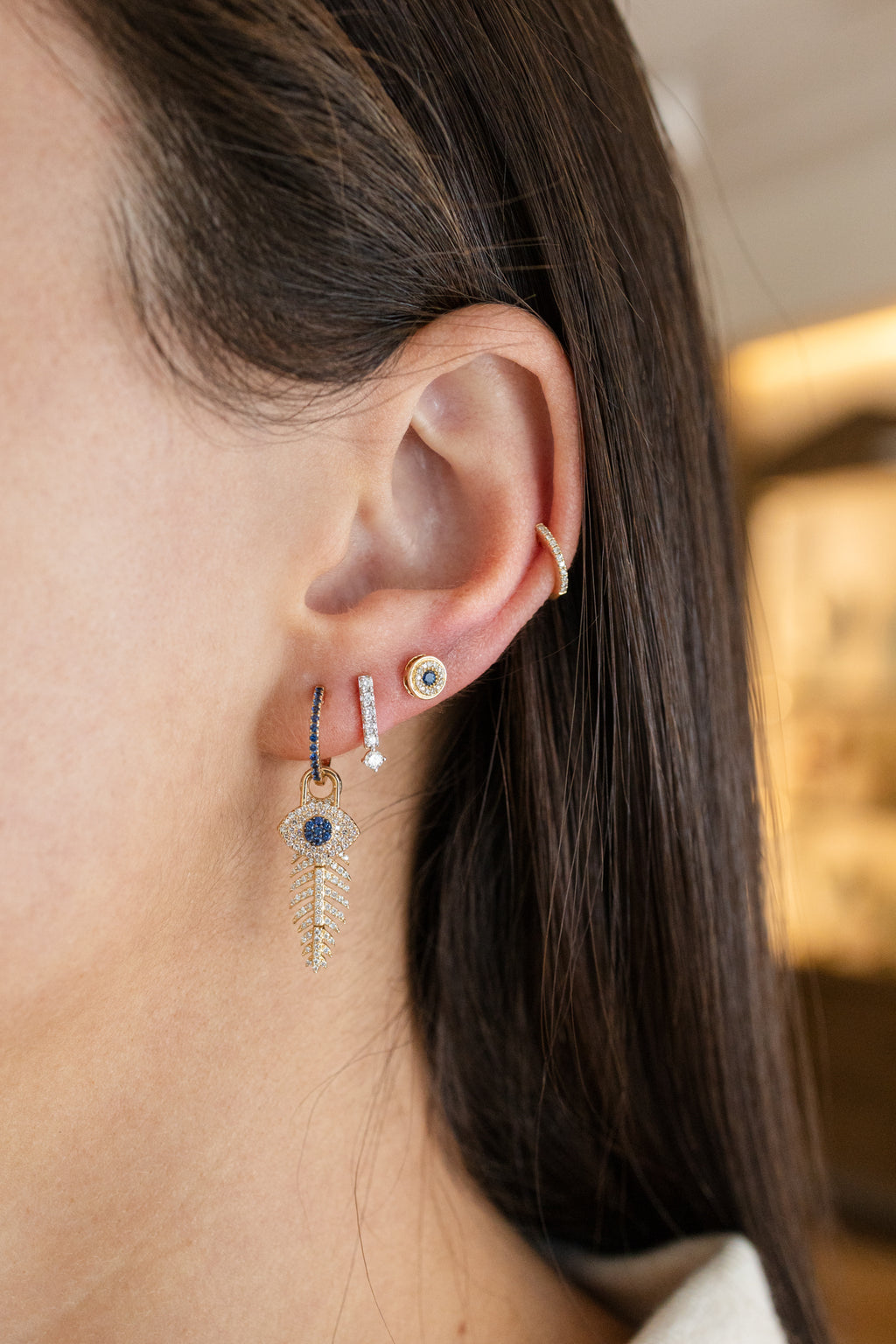 13mm 14K Gold Blue Sapphire Huggies