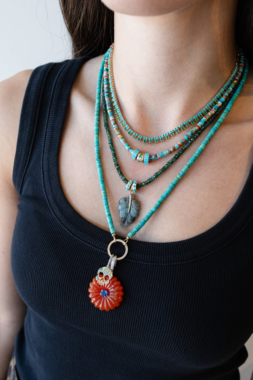 Silver Diamond Carved Carnelian Flower Pendant