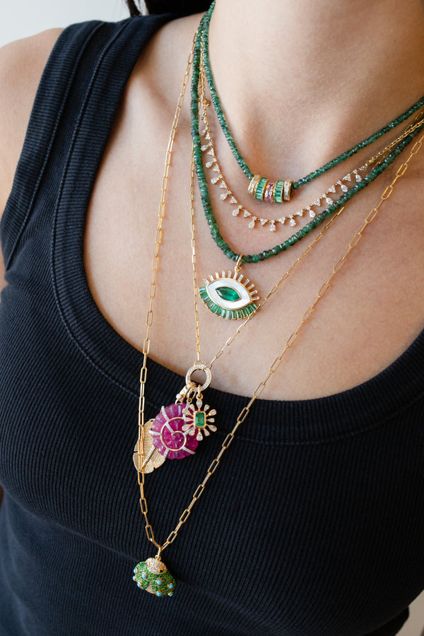 3-4mm Natural Emerald Faceted Rondel Necklace
