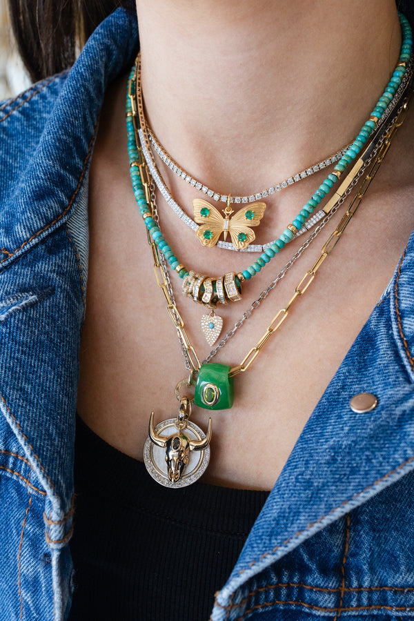 14K Gold Quartz Longhorn Skull Charm