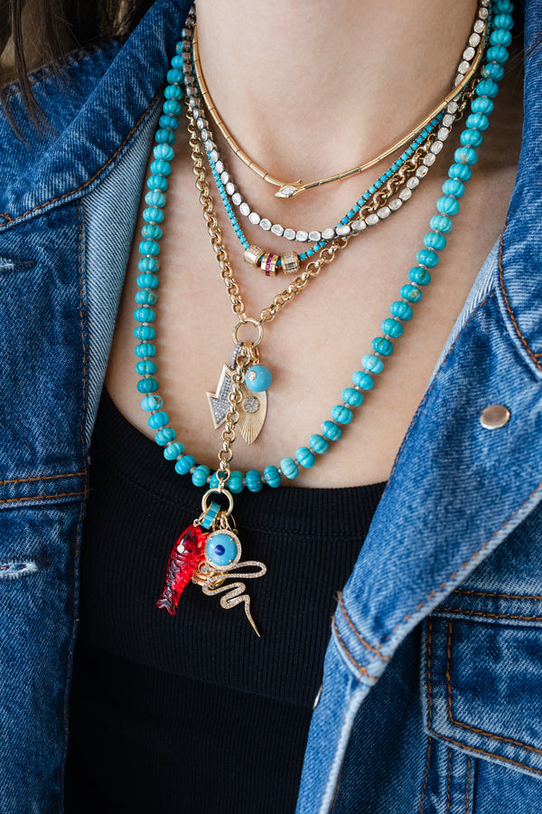 10mm 14K Gold Diamond Turquoise Ball Charm