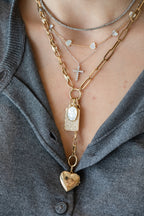 14K Gold Mother of Pearl Miraculous Mary Medal Charm
